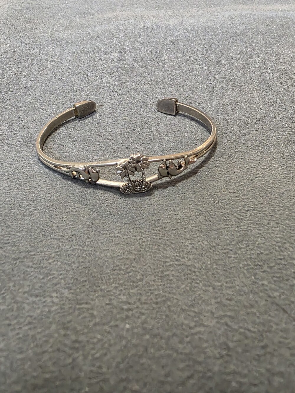 Silver Floral Palm Tree Cuff Bracelet - Women's Jewelry